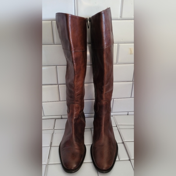 Franco Martini Made In Italy Ladies Dark Brown Tall Leather Boots 1.25in Block H - Picture 1 of 12